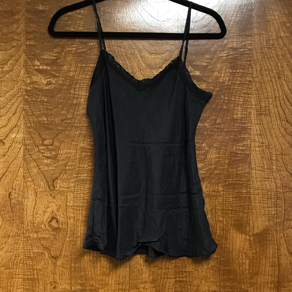 Black Satin Lace-Trim Camisole with Adjustable Straps